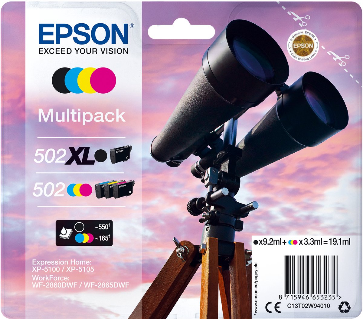 Epson 502XL Multipack - 4 pakker - høj kapacitet - sort gul cyan magenta - original - blækpatron