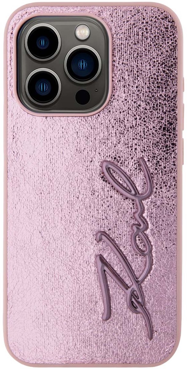 Karl Lagerfeld Wrinkled Metal Signature iPhone 15 Pro Case - Pink