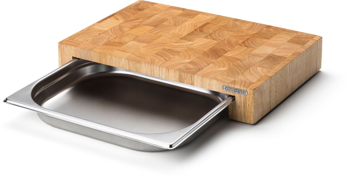 Continenta Tabla de cortar madera de caucho con 1 bandeja 27x39 cm