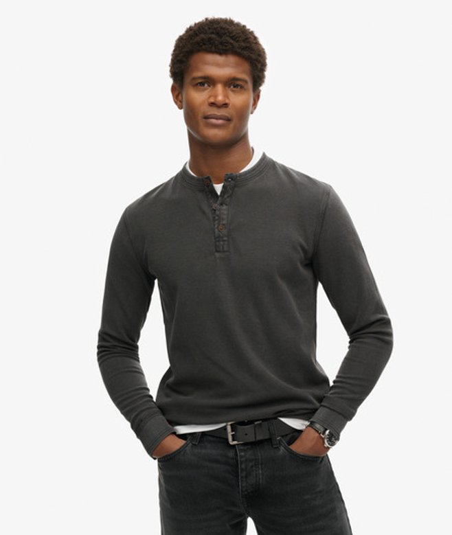 Superdry Herren Vintage Textured Henley Top Schwarz - Größe: S