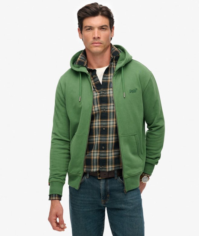 Superdry Herren Essential Logo Zip-hoodie mit Angerauter Innenseite Green - Größe: Xxl