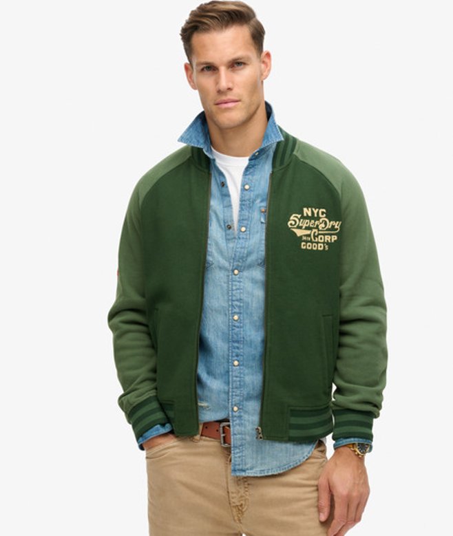Superdry Men's College Bomberjacke aus Jersey mit Grafik Grün - Größe: M
