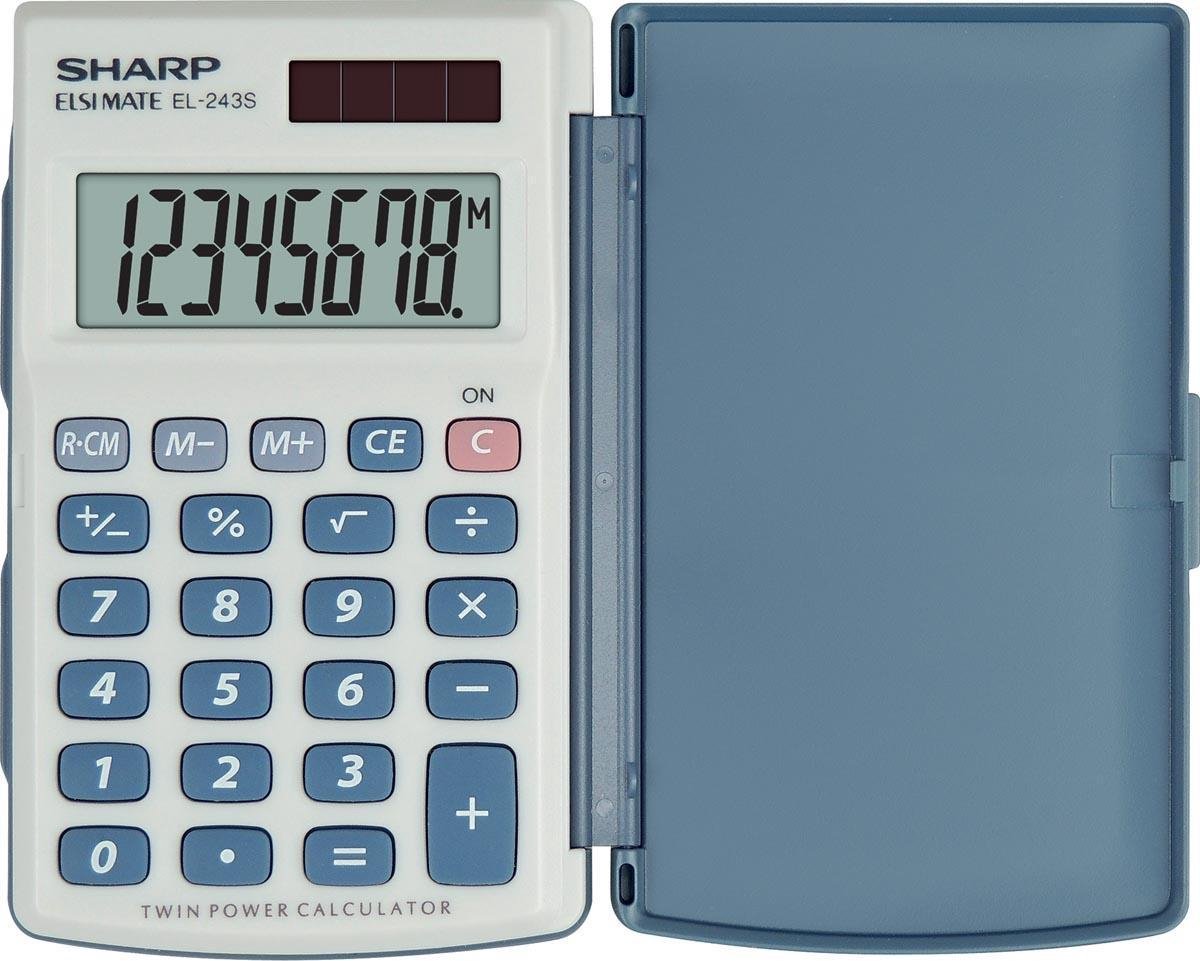 Sharp EL-243 S Taskelommeregner Hvid, Blå Display (indstil): 8 solcelle-drift, Batteridrevet (B x H x T) 64 x 11 x 105 mm