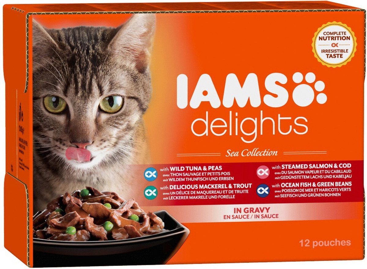 IAMS Delights 96 x 85 g - Megapack económico - Seleção do mar em molho