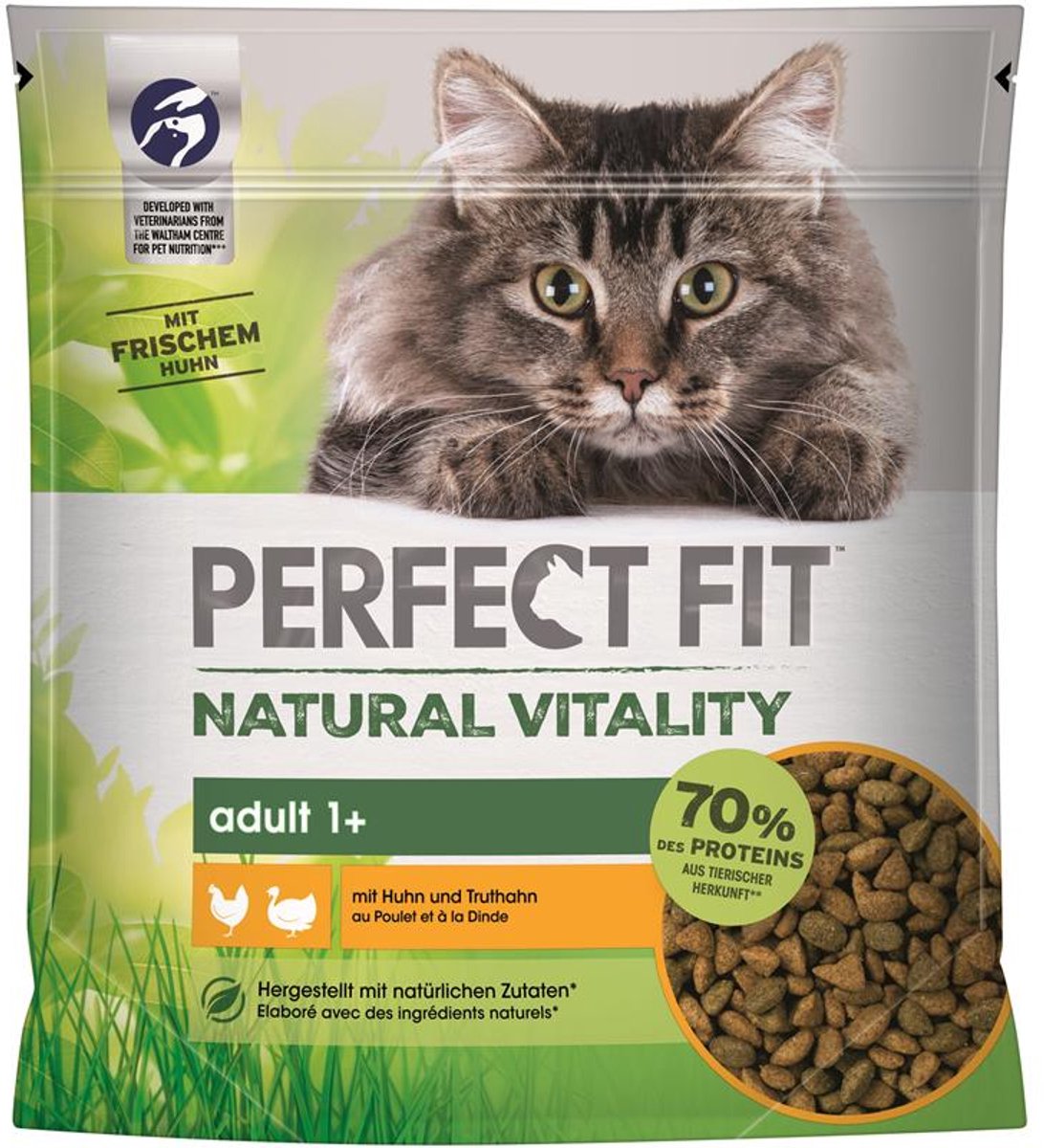 Perfect Fit Natural Vitality Adult 1+ frango e peru ração para gatos - 6 x 650 g