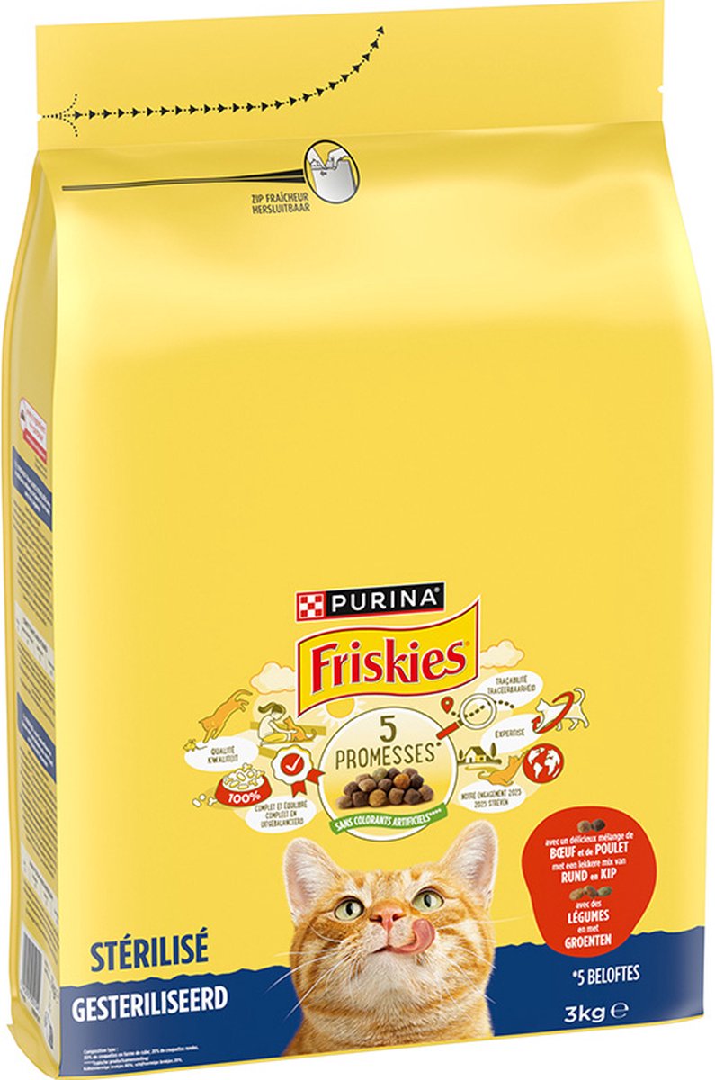 PURINA Friskies Sterilized Cat com vaca, frango e legumes - Pack económico: 3 x 3 kg