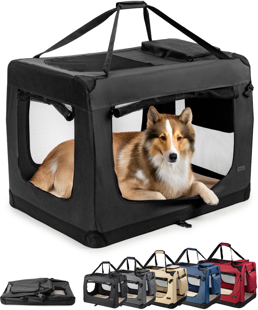 Lionto Caixa de transporte para cães em tecido, preta - L 61 x P 90 x A 65 cm