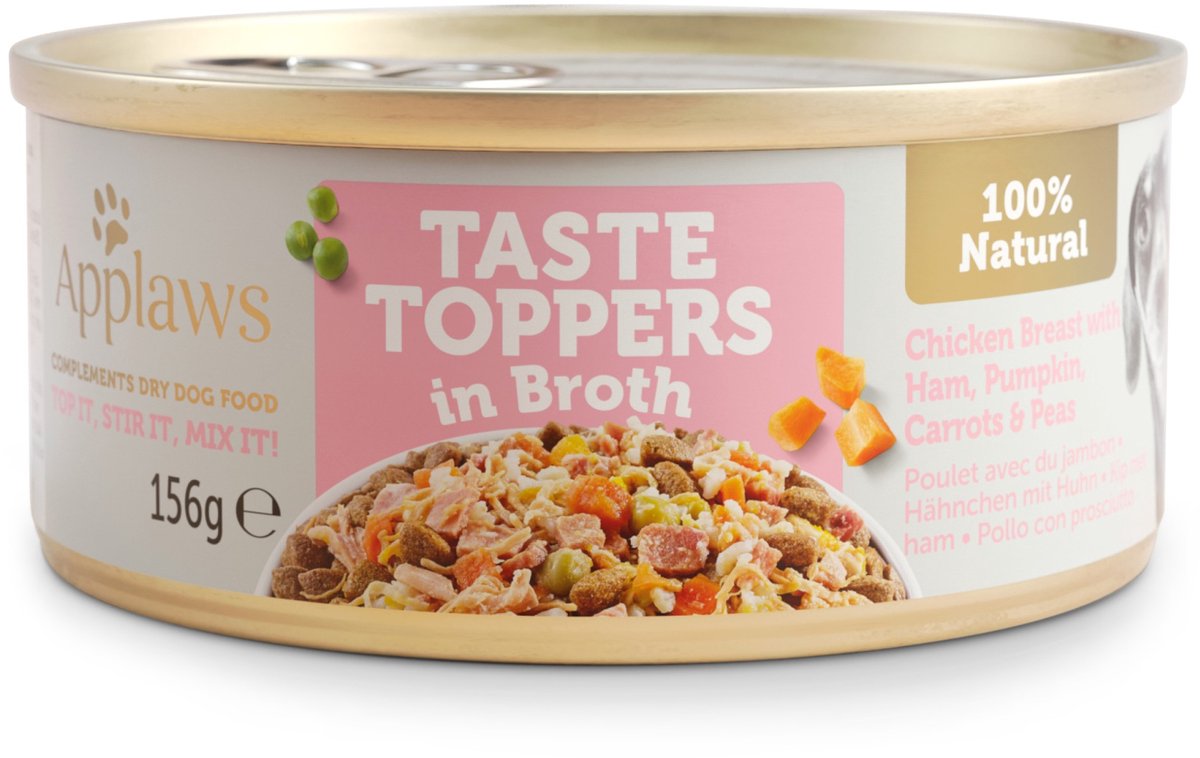 Applaws Taste Toppers Natural em caldo, 12 x 156 g - Frango com presunto