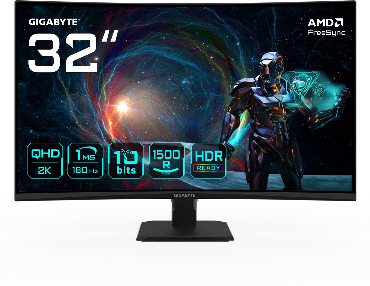 Moniteur gaming Gigabyte GS32QCA CEE F (A - G) 80 cm 31.5 pouces 2560 x 1440 pixels 16:9 1 ms DisplayPort, HDMI™ VA LED