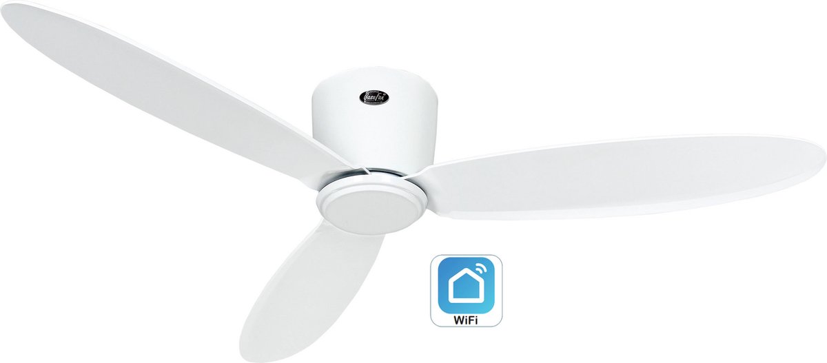 CasaFan ECO PLANO II 132 WE-WE WiFi Ventilateur de plafond 28 W (Ø x H) 132 cm x 160 mm blanc avec télécommande, minuteur, fonction hiver, commandé par