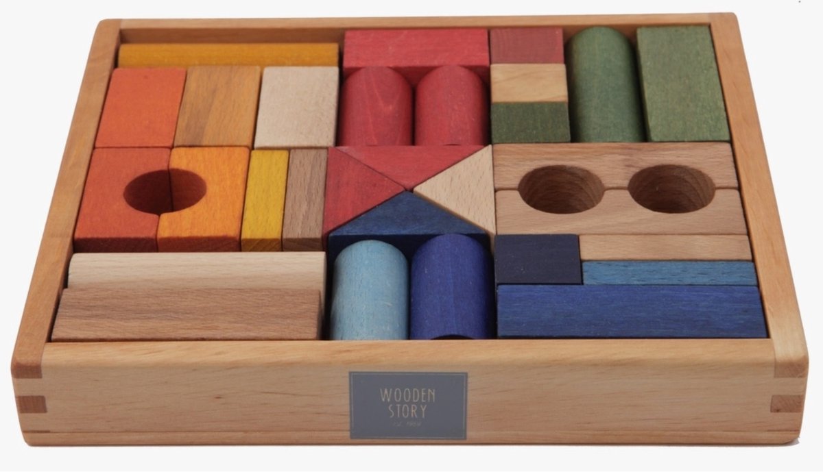 Rainbow Bauklötze auf Holzbrett Wooden Story (x30)