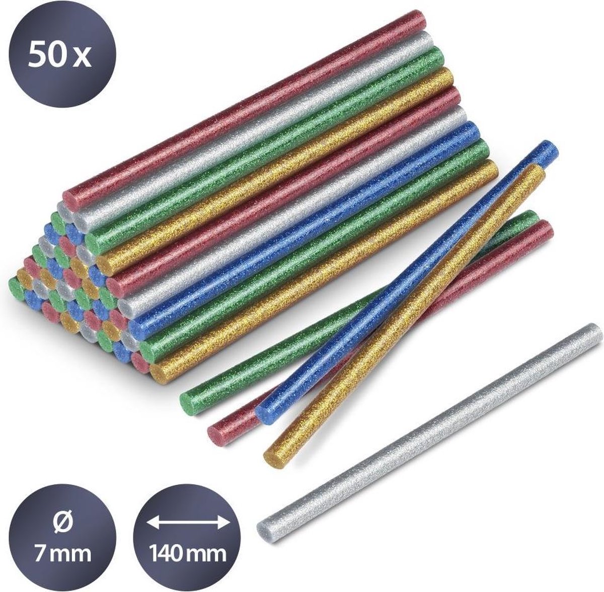 Set med glitterlimstavar, 50 stycken (Ø 7 mm)
