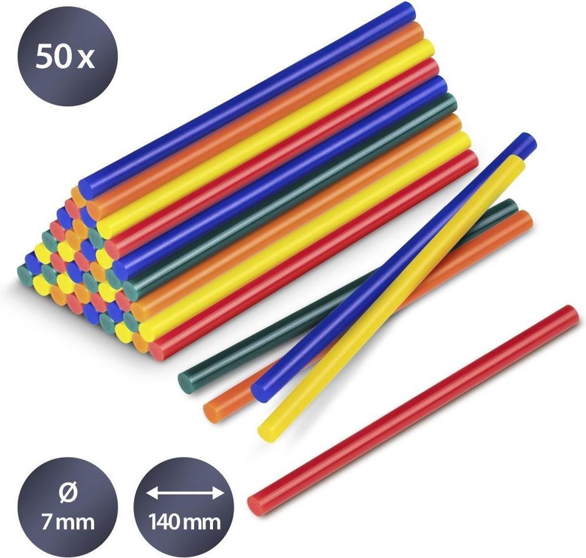 Set med färgade limpistollimstavar, 50 stycken (Ø 7 mm)