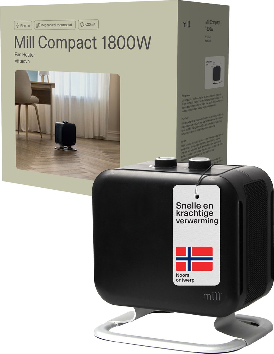 Mill Compact fan heater with alu foot black