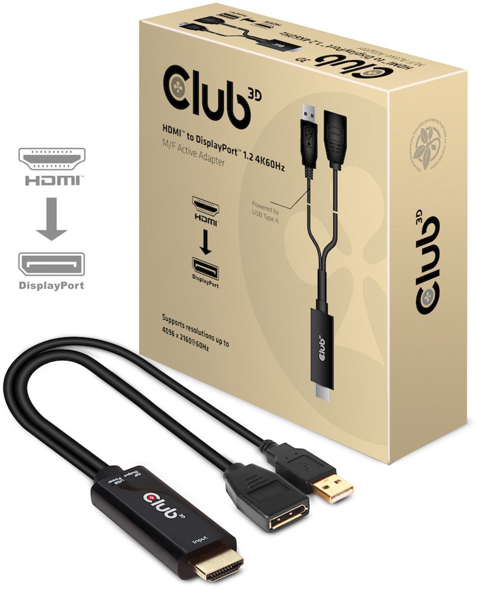 CLUB3D HDMI 2.0 TO DISPLAYPORT 1.2 4K60HZ HDR M/F ACTIVE ADAPTER Schwarz