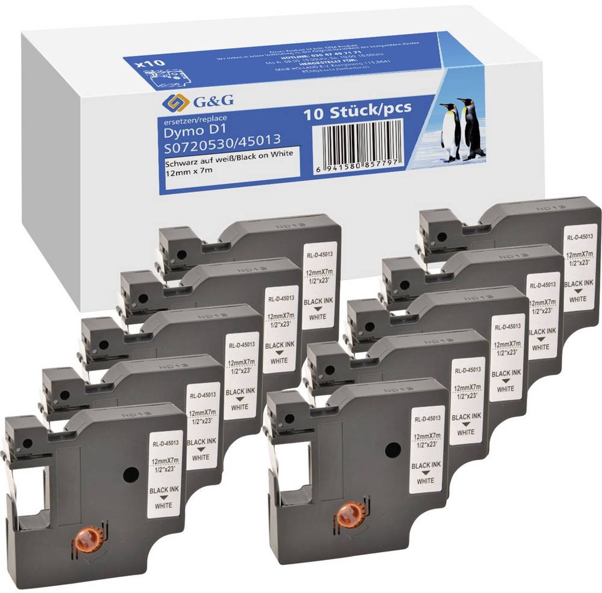 G&G Schriftband 10ner Set für DYMO D1/ S0720530/ 45013ß