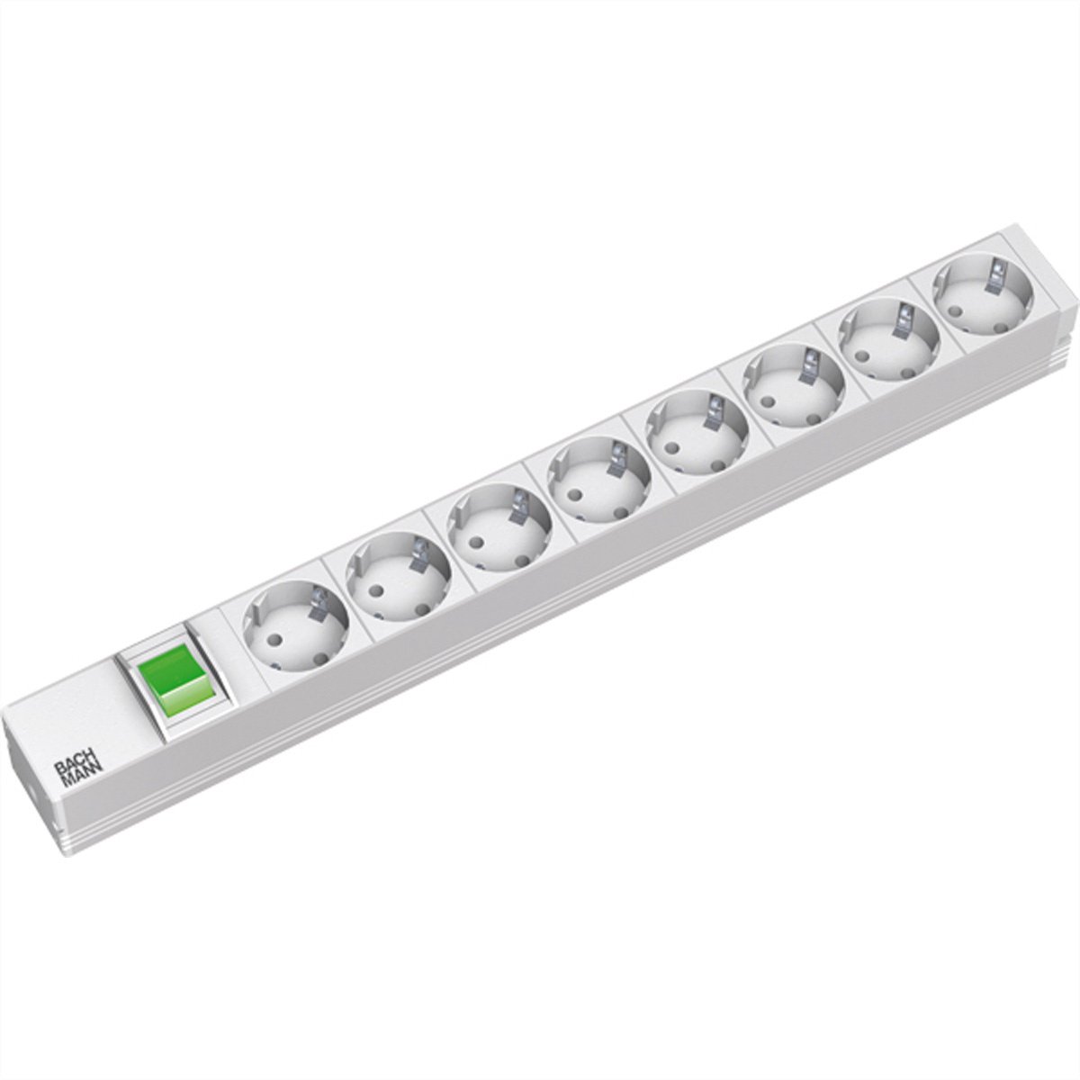 19" 1HE Steckdosenleiste 8 x Schutzkontakt, mit Schalter, grau