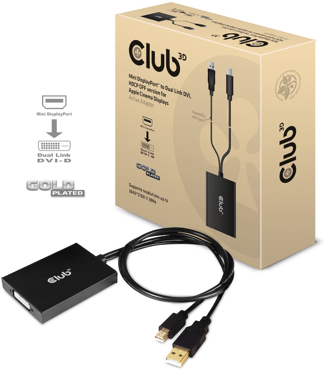 CLUB3D Mini DisplayPort to Dual Link DVI, HDCP OFF version for Apple Cinema Displays Active Adapter