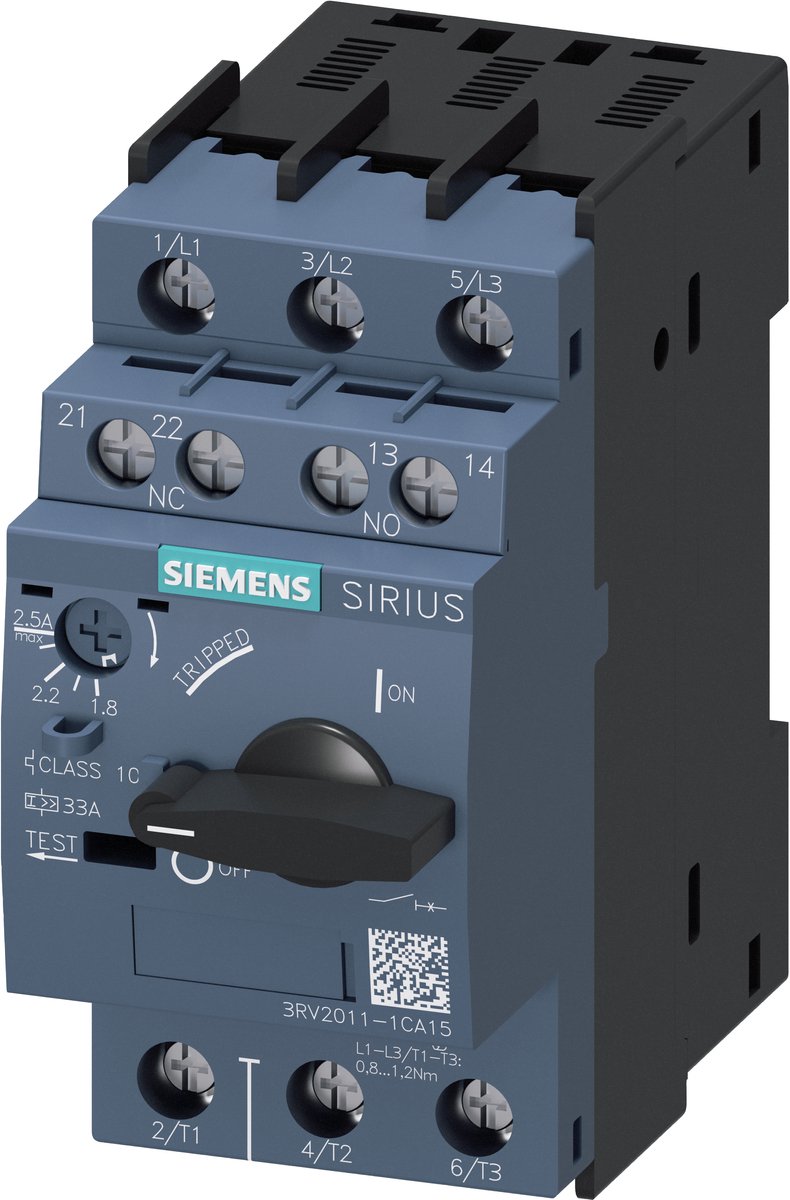 Siemens 3RV20111CA15 Motorschutzschalter S00 1,8-2,5A Class10 Schraub. 1S+1