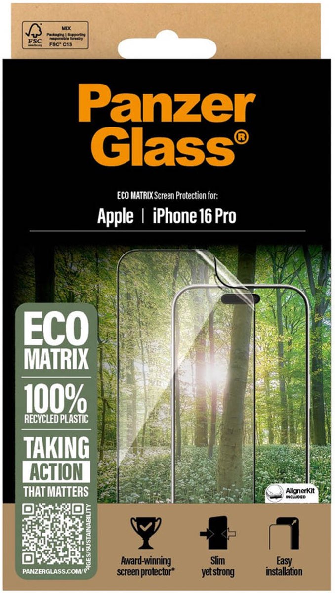 PanzerGlass Eco MATRIX Screen Protector iPhone 16 Pro | Ultra-Wide Fit