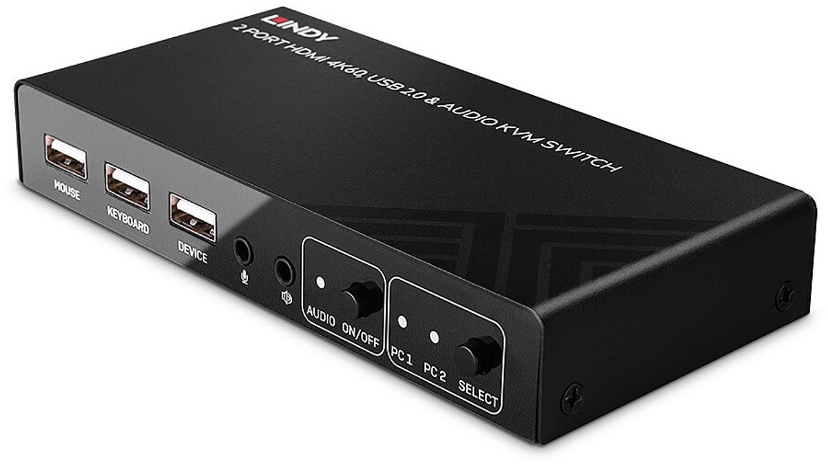 LINDY 2 Port KVM Switch HDMI 4K60, USB 2.0 & Audio