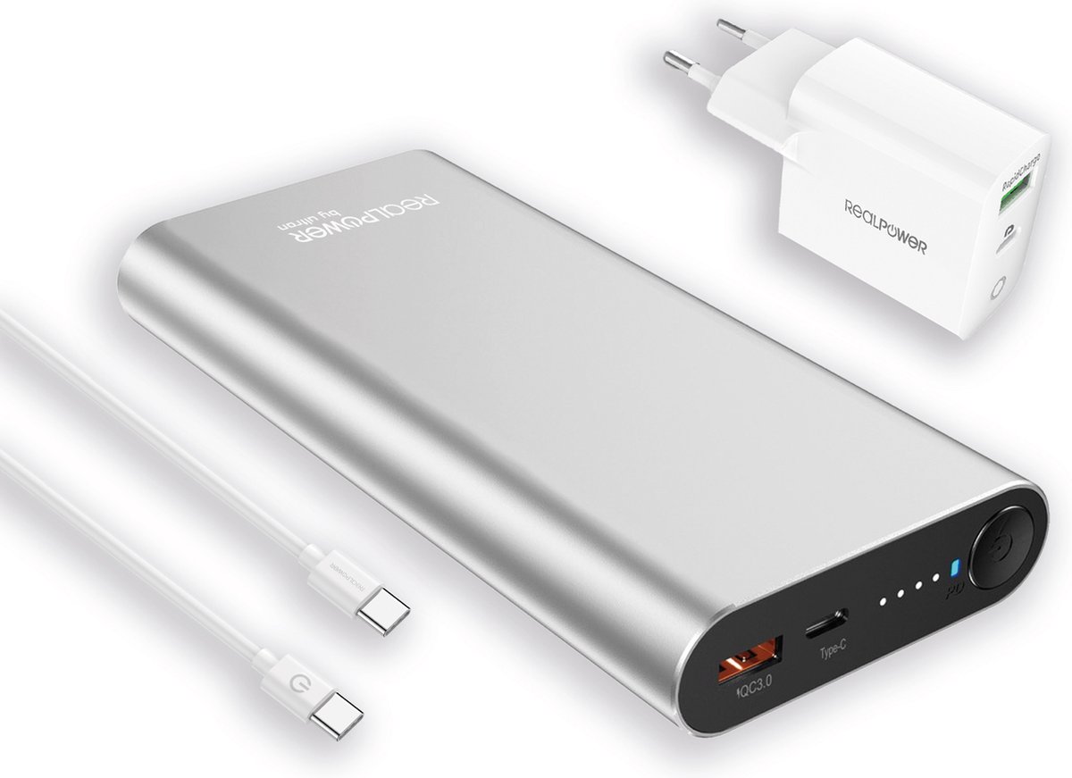 RealPower Powerbank PB-20000PD Pro Set silber 20.000mAh