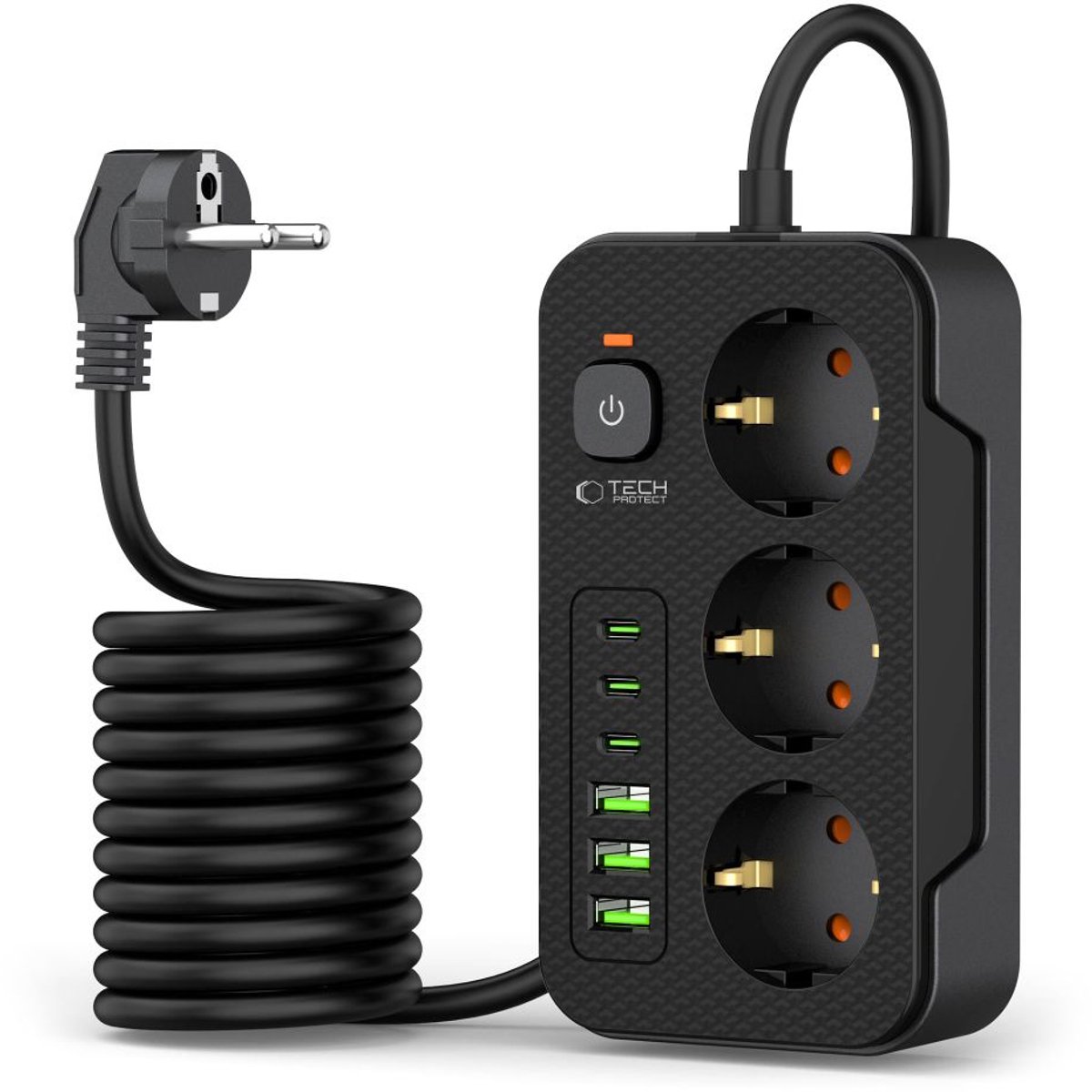 Tech-Protect Power Strip PC3X6 3 Sockets 240V + 3xUSB-A + 3xUSB-C 200cm - Black