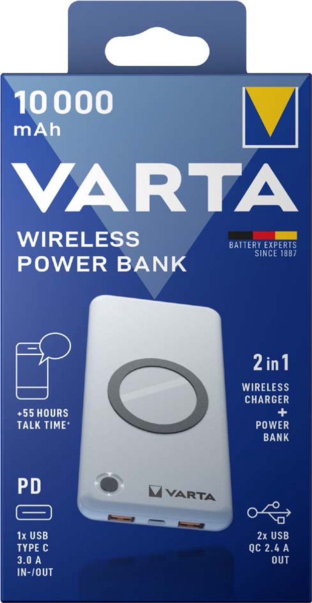 VARTA wireless power bank - 2-in-1 - Li-pol - 2 x USB USB-C - 20 Watt