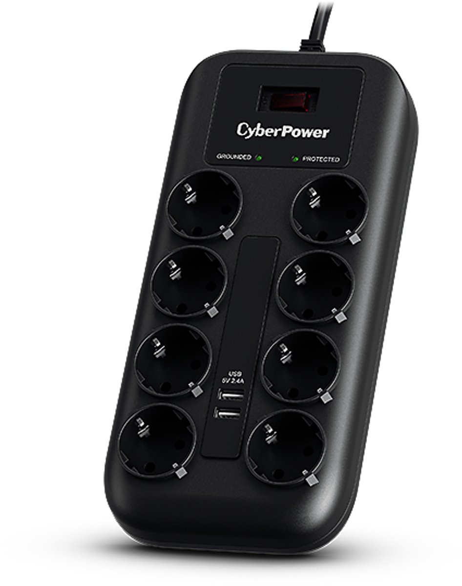 CyberPower P0820SUF0-DE - 8-Port Surge Protection (with 2x USB-A Ports)