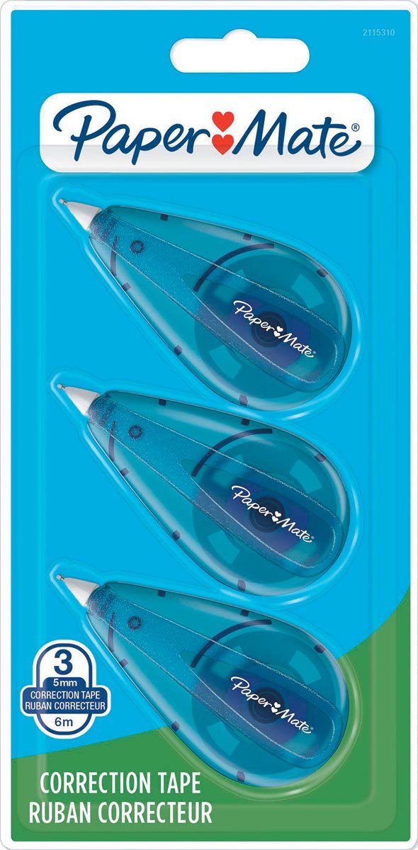 Paper Mate Liquid Paper DryLine Mini korrigeringstejp | 5mm x 6m | Blå | 3 stycken