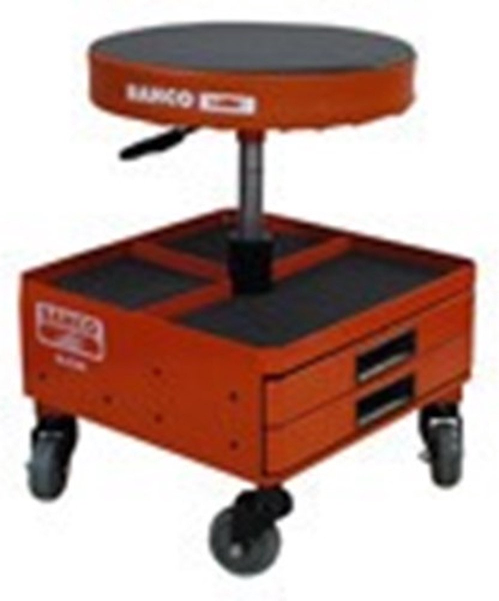 BAHCO Cushioned pneumatic stool with easy-to-reach storage drawers and trays for tools and parts