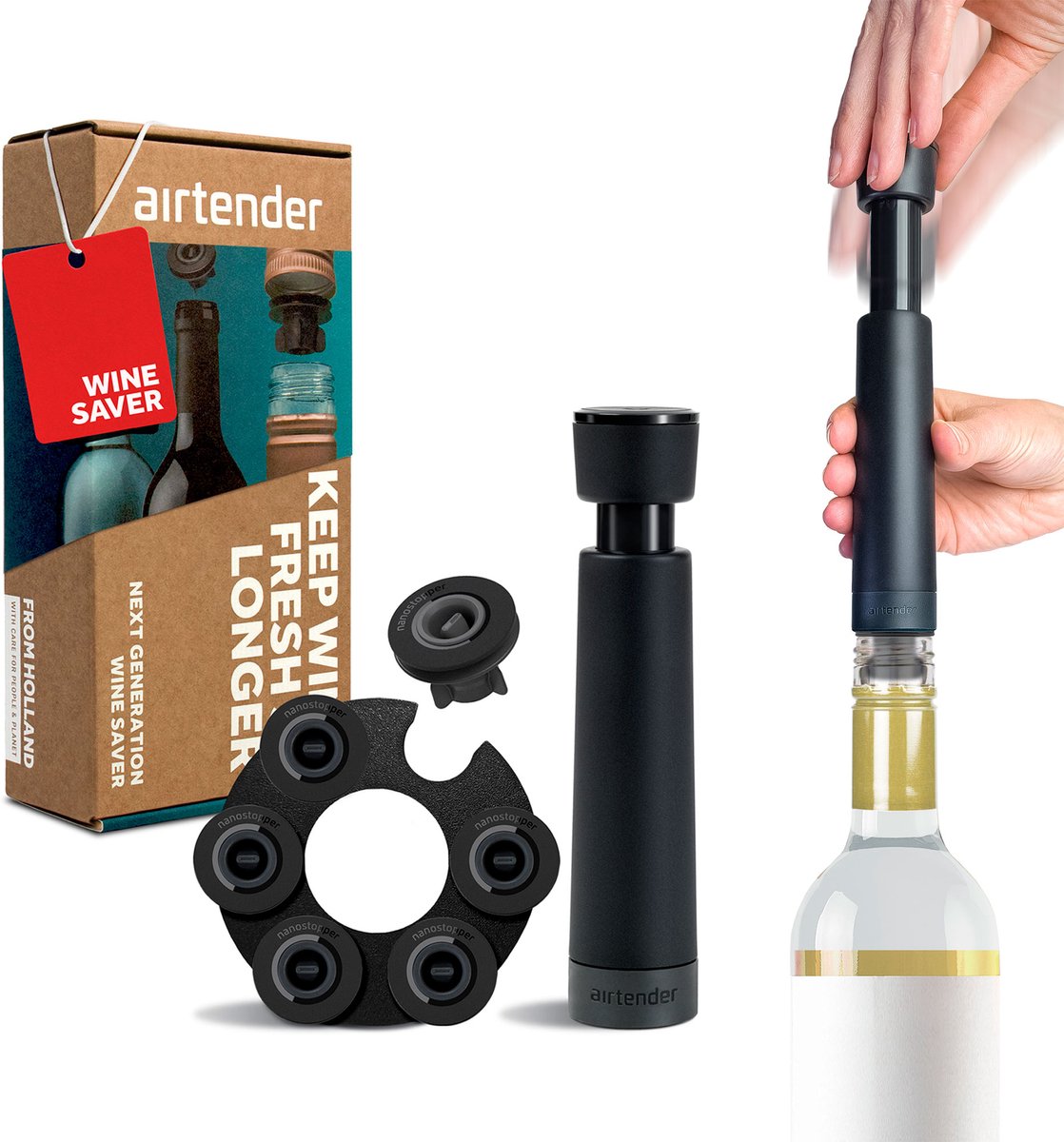 Airtender Coffret cadeau Airtender, bouchon sous vide pour vin 6 bouchons