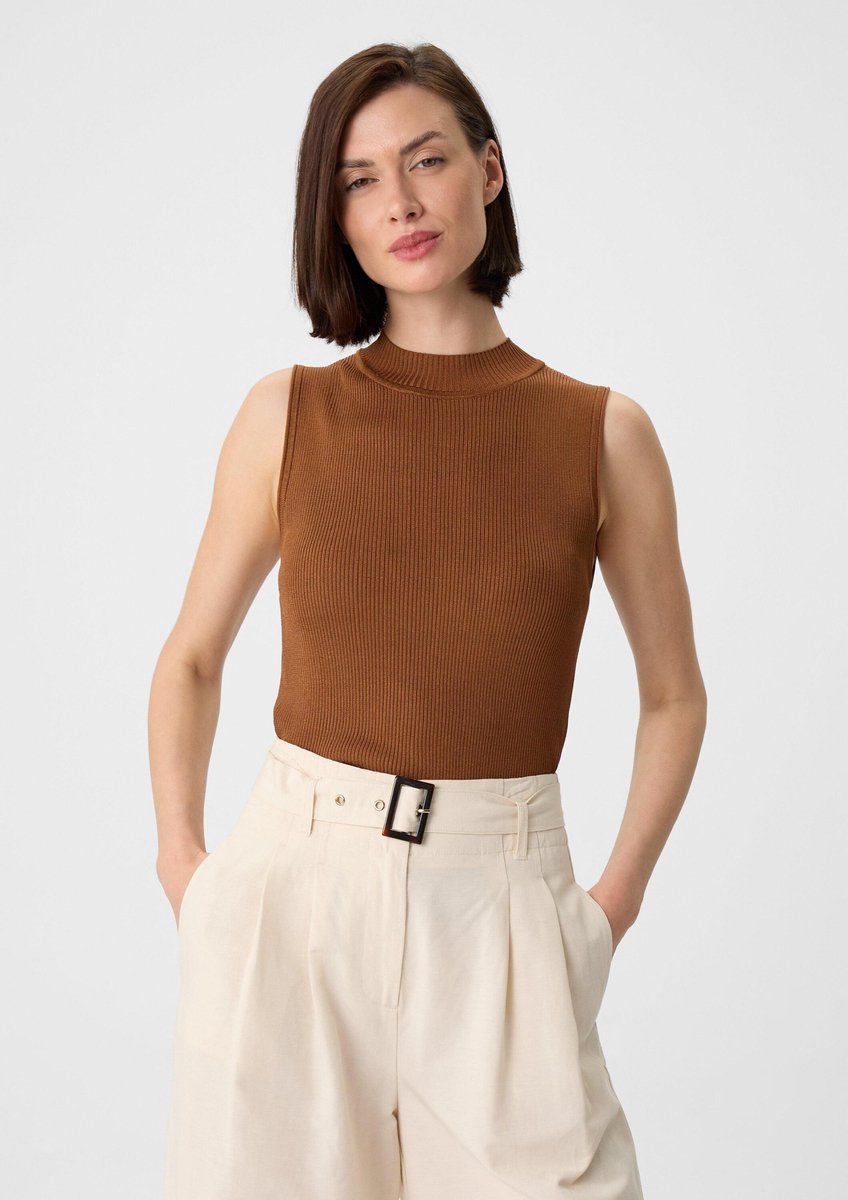 Damen Enganliegendes Tanktop aus feinem Netz mit Stehkragen COMMA