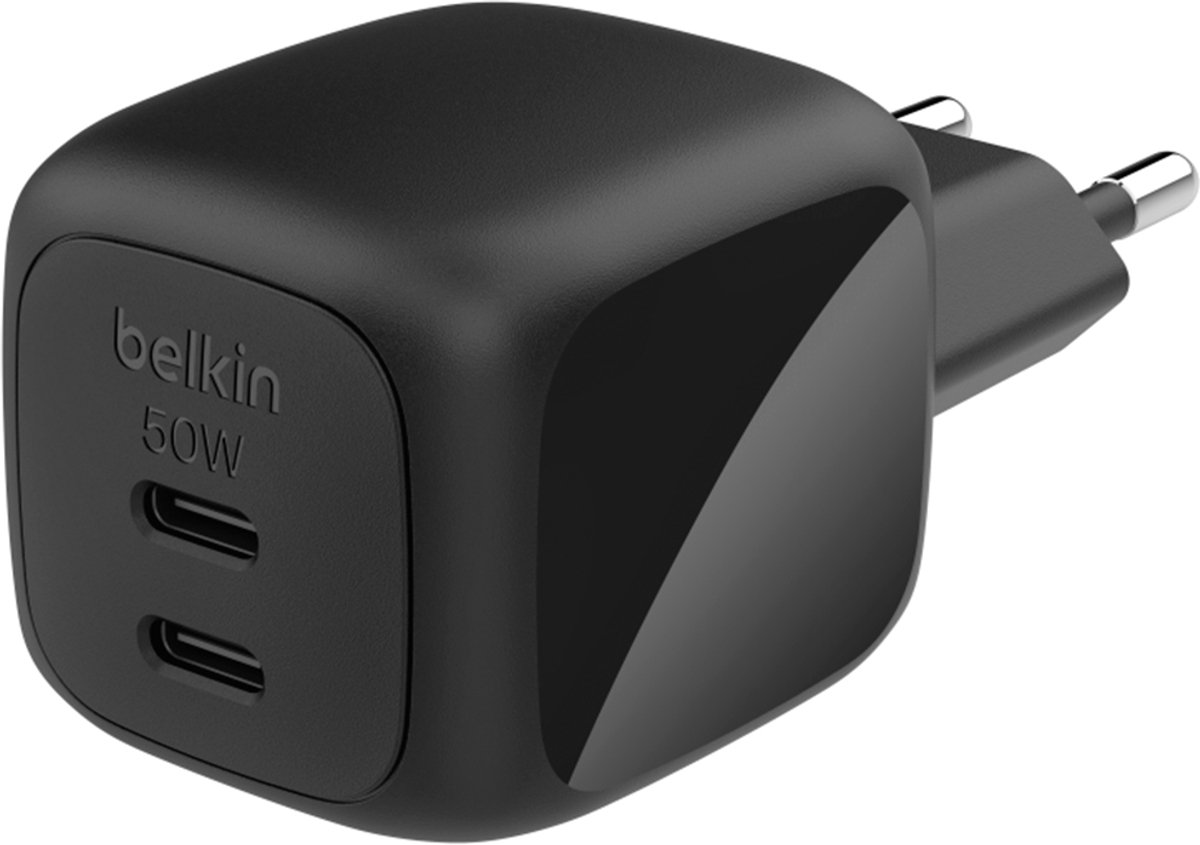 Belkin BoostCharge 50W Dual USB-C PD Wall Charger with PPS - Black