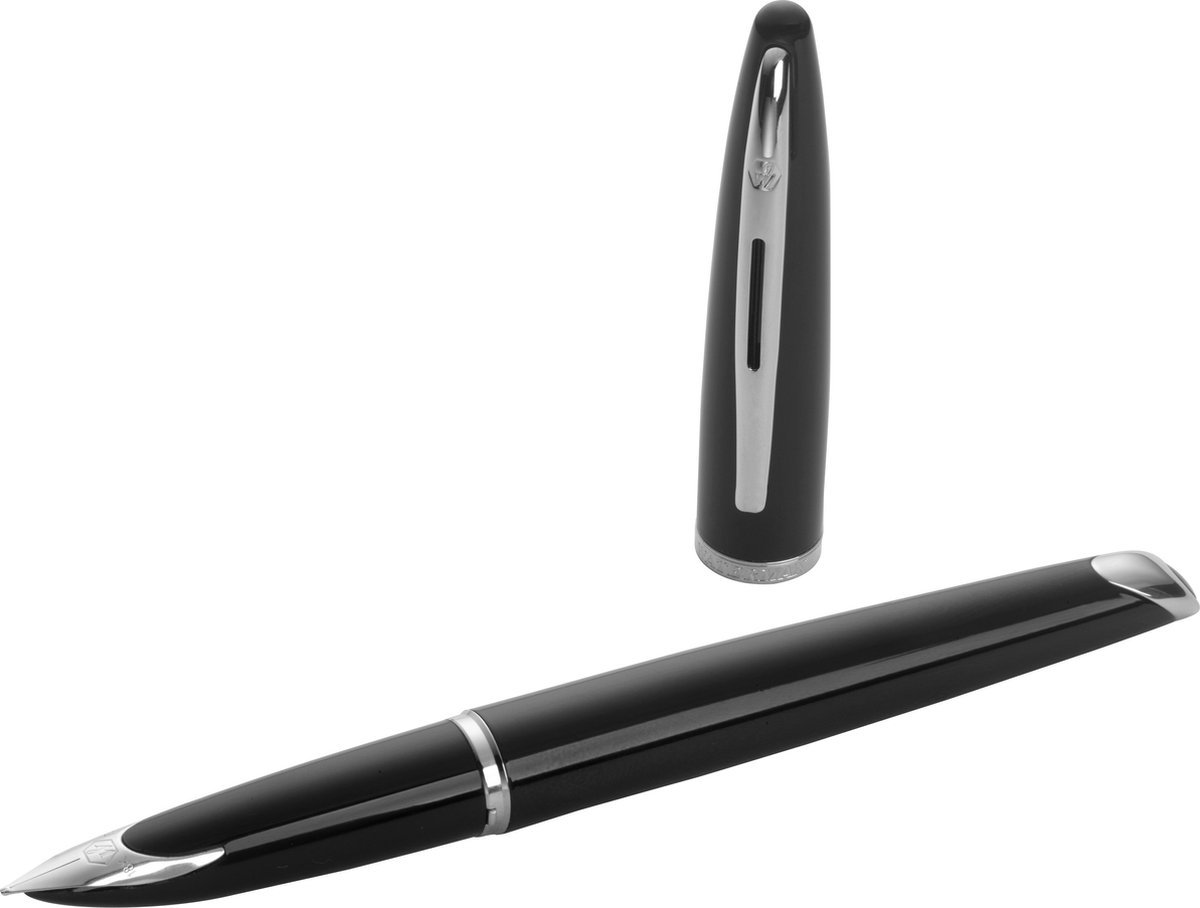 Waterman Carène Sortehavet Fountain Pen | Højglans sort med palladiumbelagt kant | Medium spids med blå blækpatron | Gaveæske