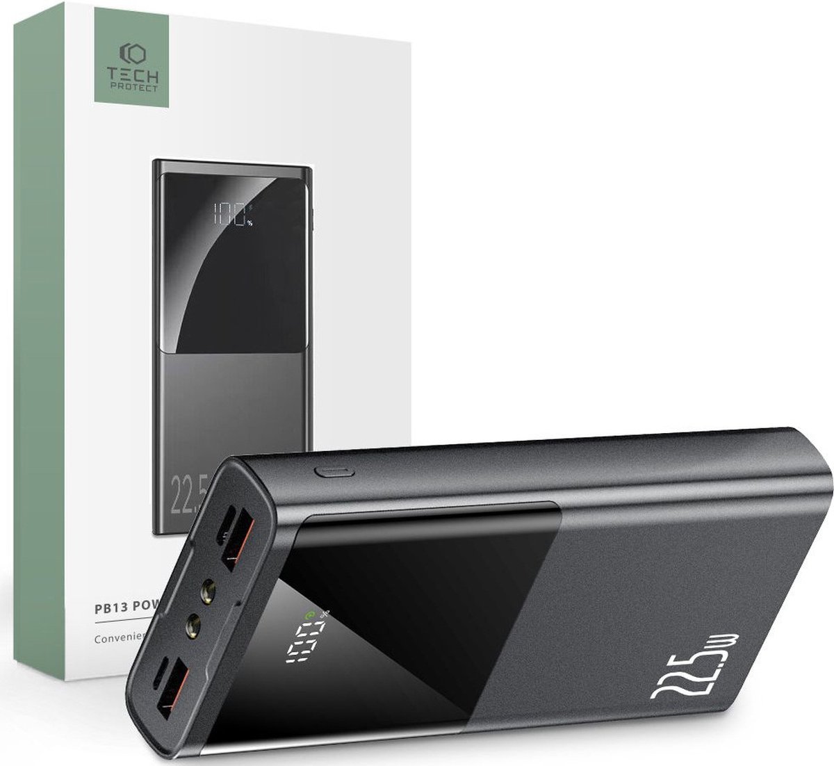 Tech-Protect Powerbank PB13 20000mAh 22.5W 2x USB-A / USB-C / Lightning with USB-C / USB-A cable - grey - 20000 mAh