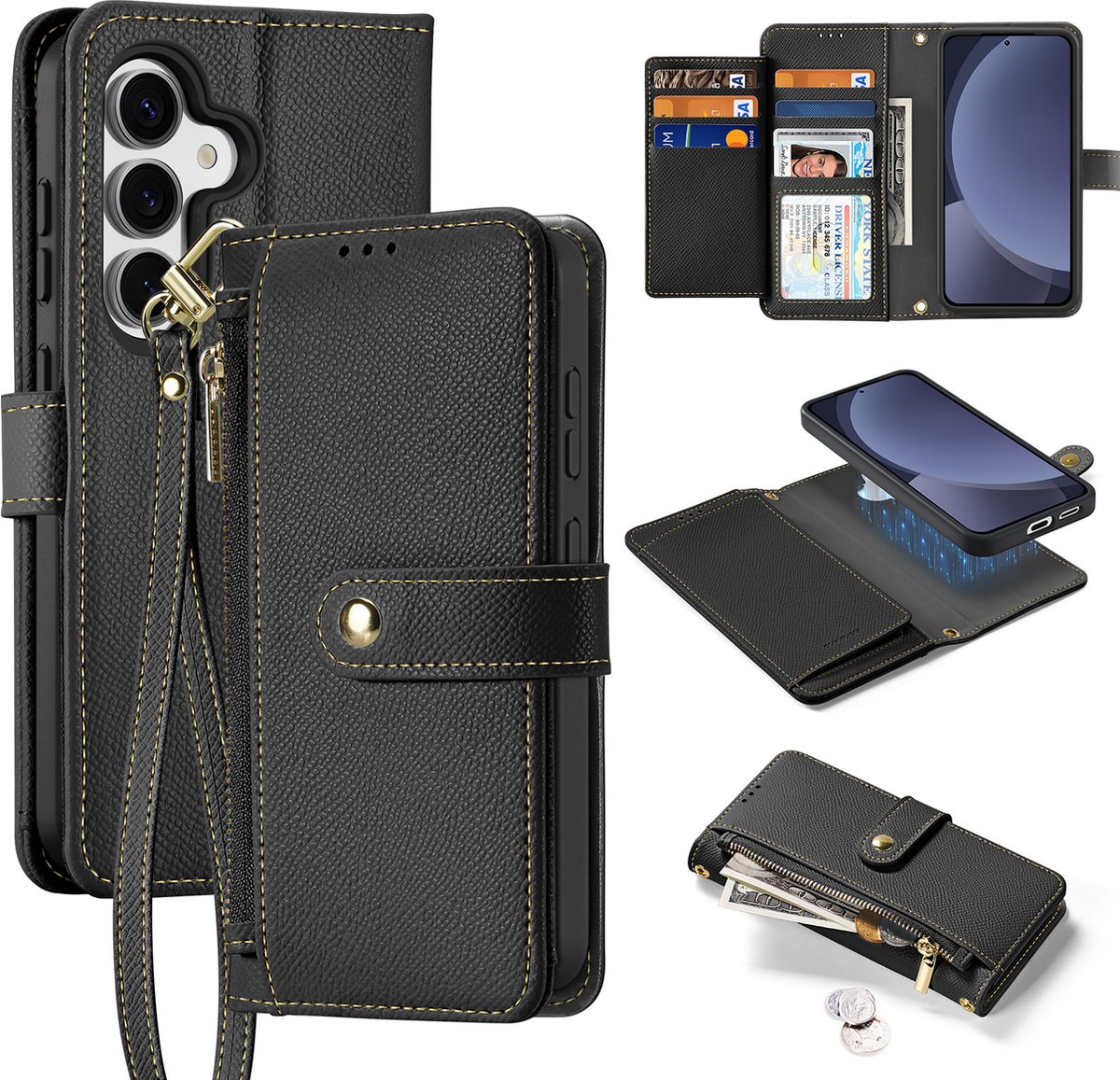 Dux Ducis Lava Leather Case for Samsung Galaxy S25+ with Detachable Magnetic Wallet - Black