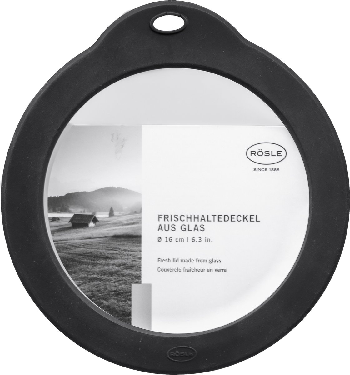 Rösle Glass lid 16 cm Clear/Black Glass/Silicone