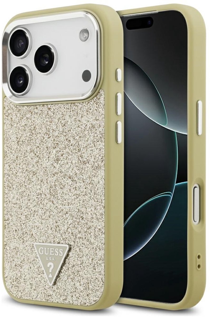 GUESS Glitter Triangle Logo MagSafe Case for iPhone 17 Pro - Gold