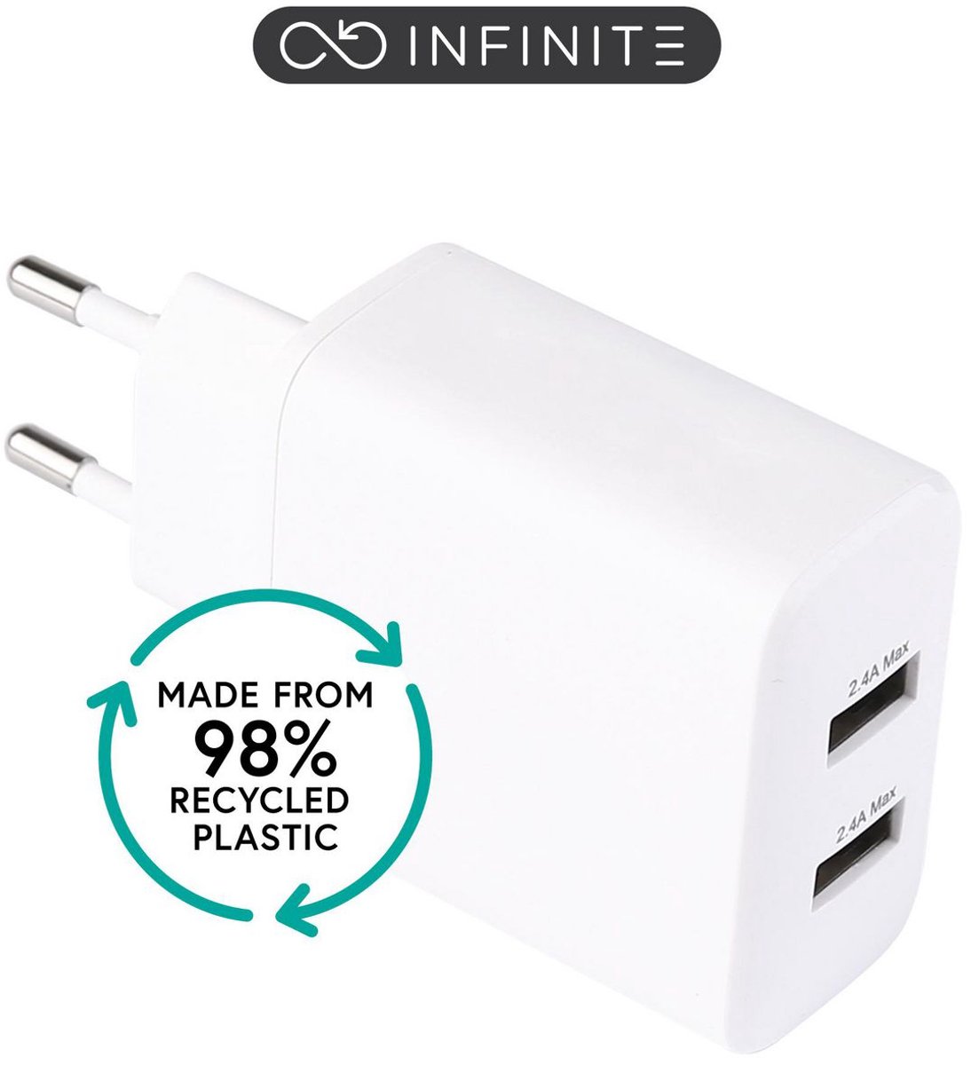 eSTUFF INFINITE power adapter - 100% recycled plastic - USB - 24 Watt