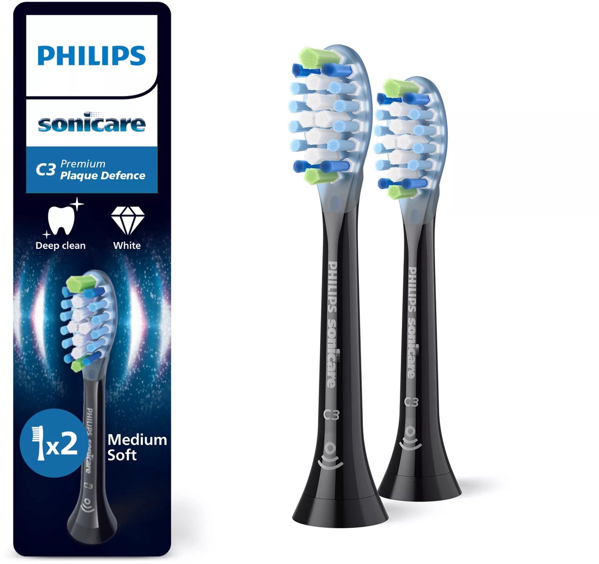 Philips Tandbørstehoveder Sonicare C3 Premium Plaque Defence HX9042 - replacement brushhead - black