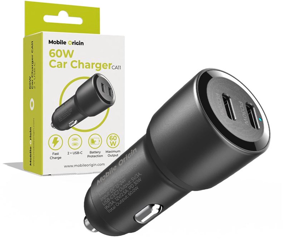Mobile Origin Car Charger 60W 2 USB-C - CA11
