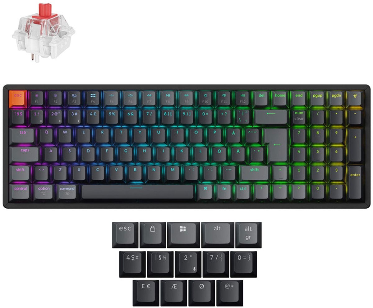 Keychron K4 v3 RGB QMK Wireless Hot Swap QMK - Super Red - Gaming Tangentbord - Nordisk - Svart