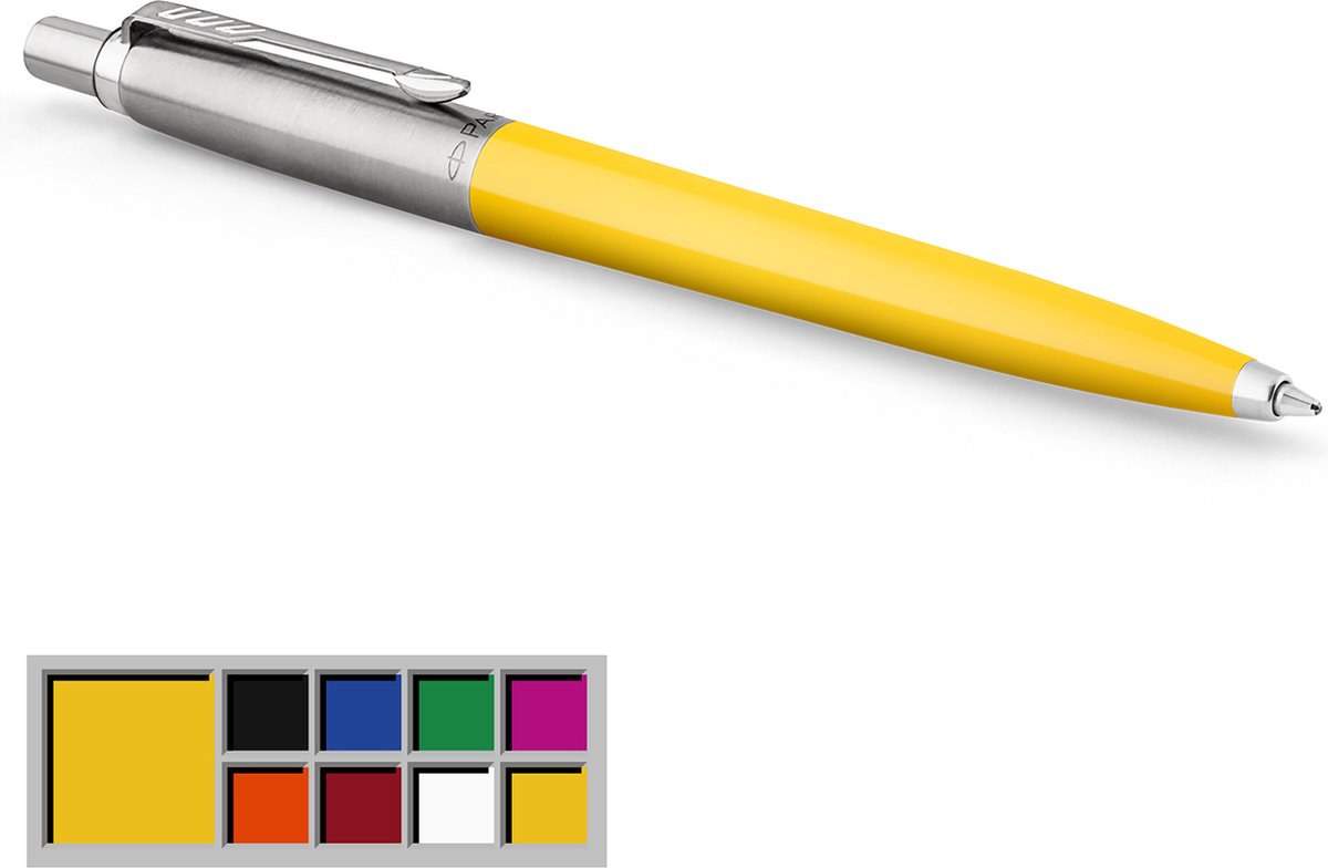 Parker Jotter Originals-penna, gul lack, medium spets, blått bläck, bubbelförpackning