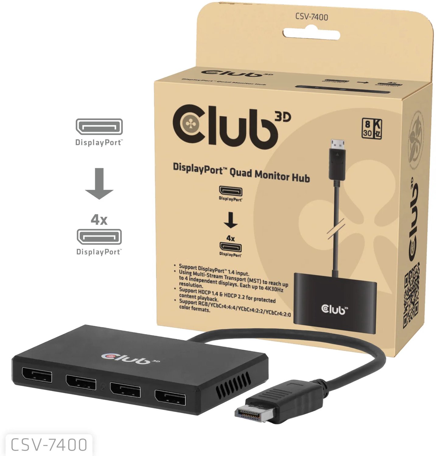 Club 3D CSV-7400 - DisplayPort adapter - DisplayPort to DisplayPort - 22 cm