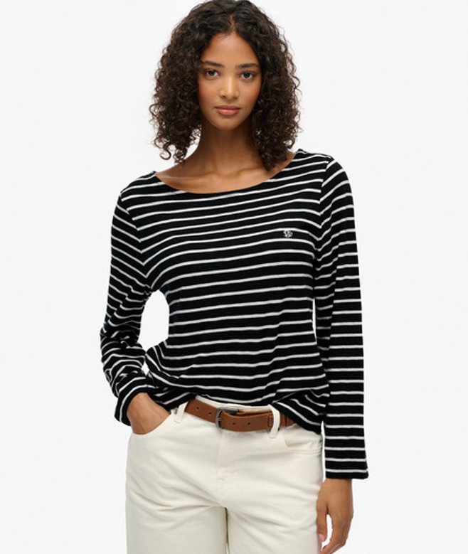Superdry Damen Studios Langarmshirt mit Slub-textur Black - Größe: 44