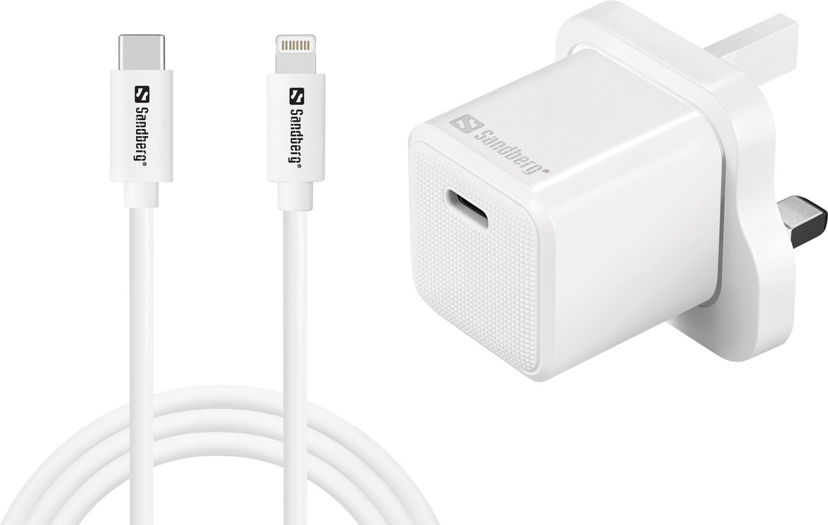Sandberg USB-C AC 20W Charger UK + Lightning 1M