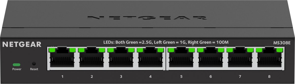 NETGEAR MS300-Serie: 8-Port-Multi-Gigabit-Managed-Switch 2,5 G, 40 Gbit/s Vollduplex MS308E-100EUS