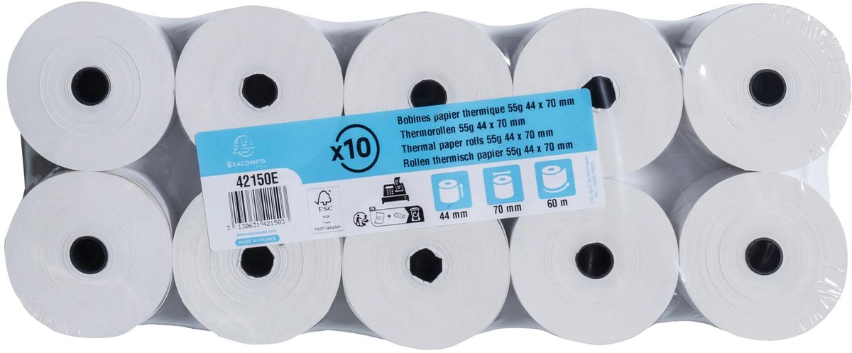 Exacompta Kassenrolle 44 mm x 70 mm x 12 mm x 60 m 55 g/m² Weiß 50 Stück