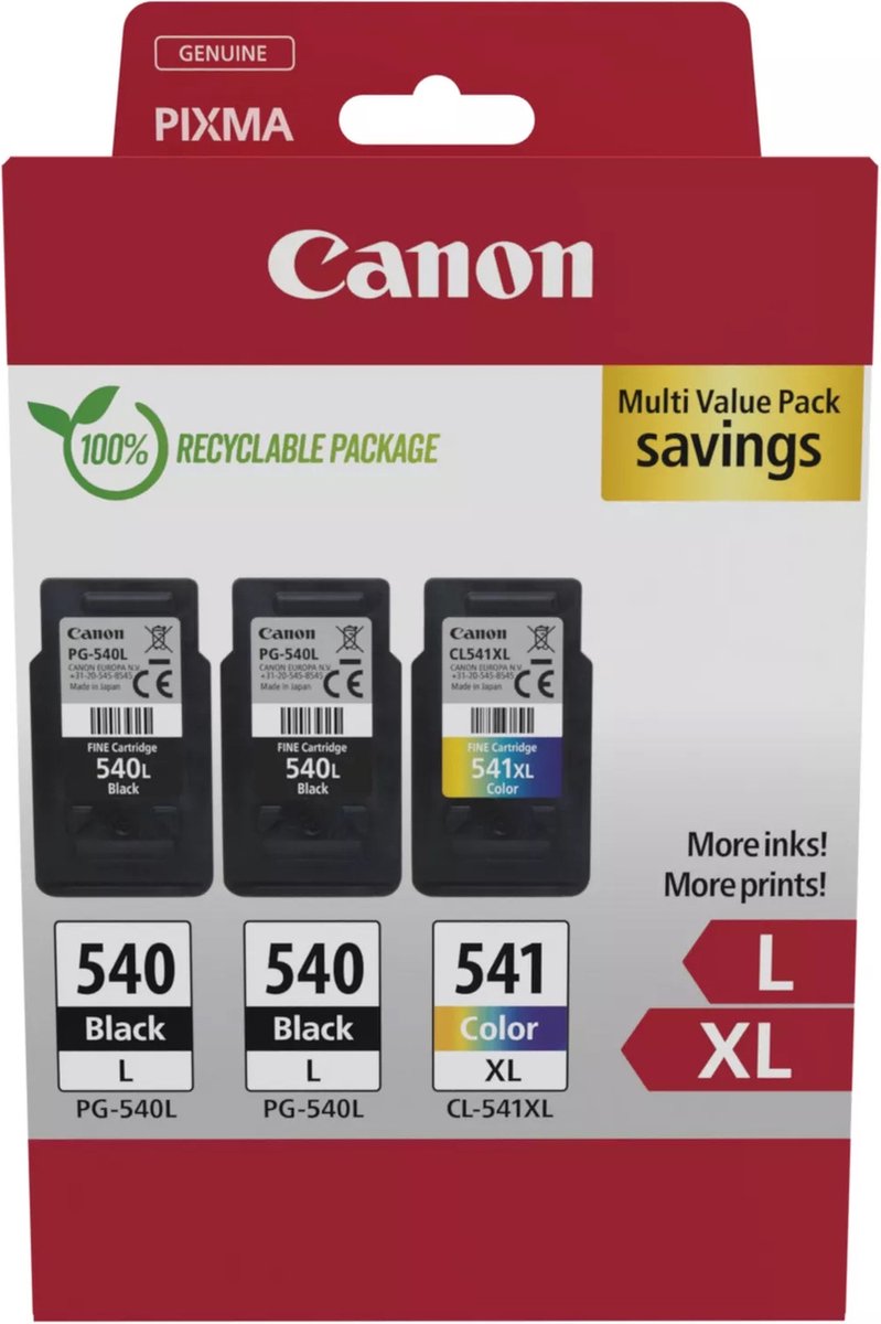 Canon PG-540L & CL-541XL Original Tintenpatrone Schwarz, Cyan, Magenta, Gelb Multipack 3 Stück